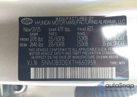 2026 Hyundai Tucson Sel из США, поврежденный, VIN 5NMJB3DEXTH660959